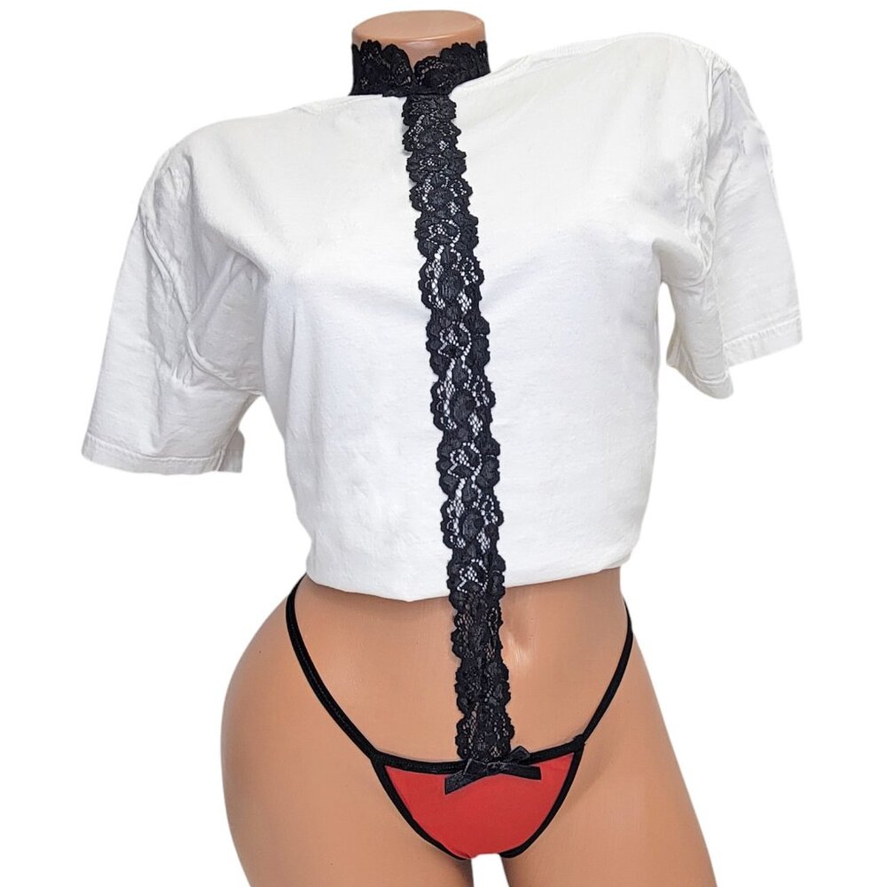 Lace and Mesh Open Bust Suspender Teddy
